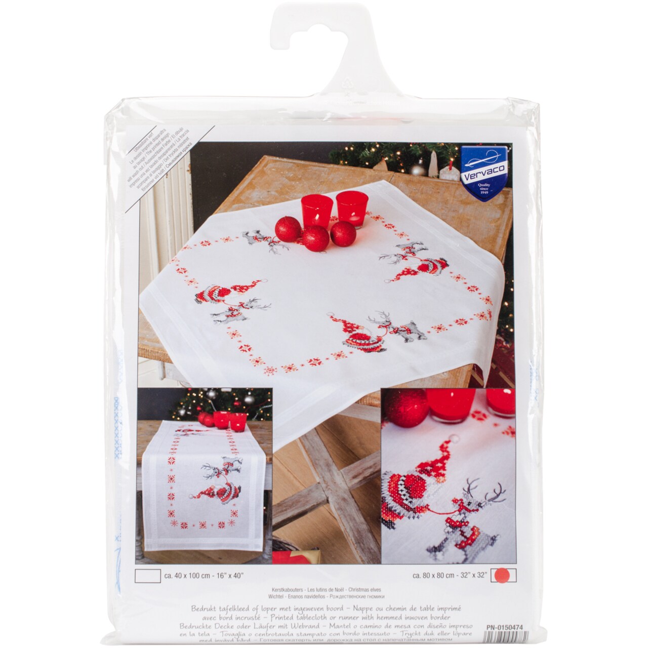 Vervaco Stamped Tablecloth Cross Stitch Kit 32X32-Christmas Elves